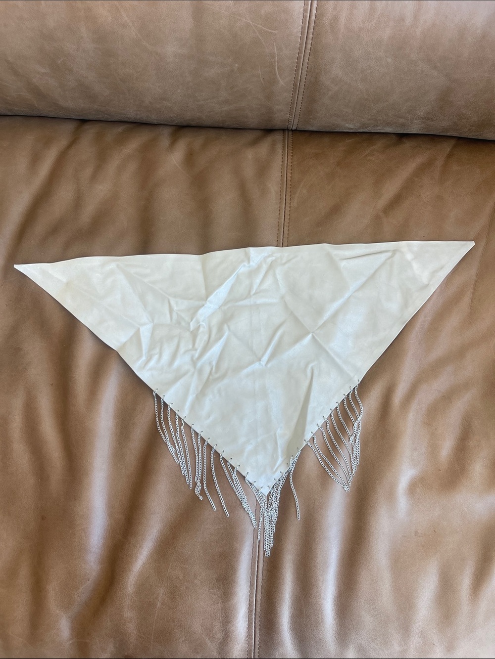 White Triangular Bandana with Chain Fringe